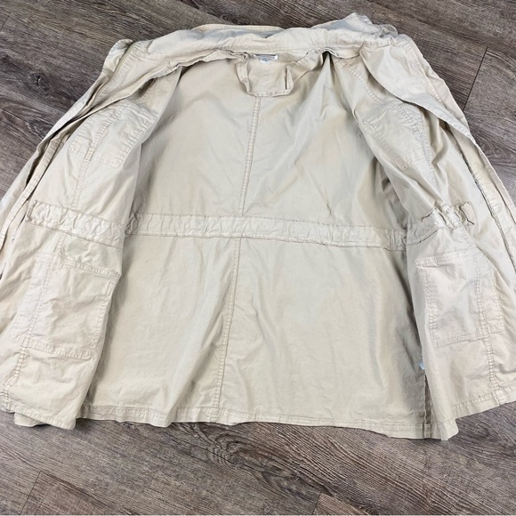 Avenue Jacket Women 26 Beige Full Zip Mock Neck Drawstring Waist Pockets Button - Picture 4 of 9